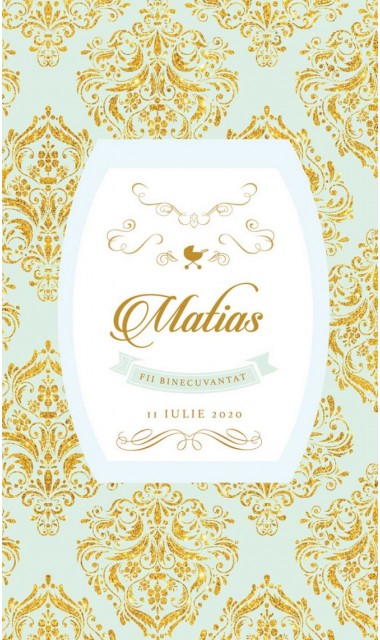 Trusou de botez de lux cu gold si verde menta si motive baroc Luxury 1